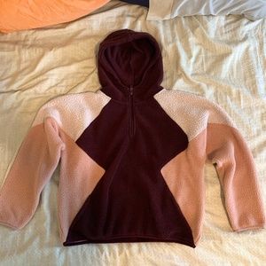 American Eagle Fuzzy Fleece Quarter Zip Hoodie | Pink and Magenta | Size XS